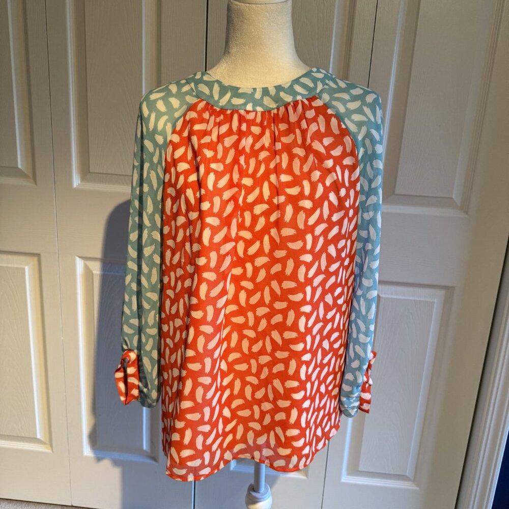 Boden Sylvie Womens Blouse Sz 6 Orange Light Blue Brushstroke Lined Blouse Top